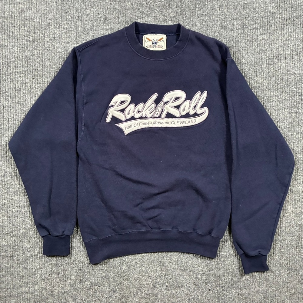 Vintage Oarsman Rock & Roll Hall of Fame Crewneck Sweatshirt Mens Navy 37" Chest